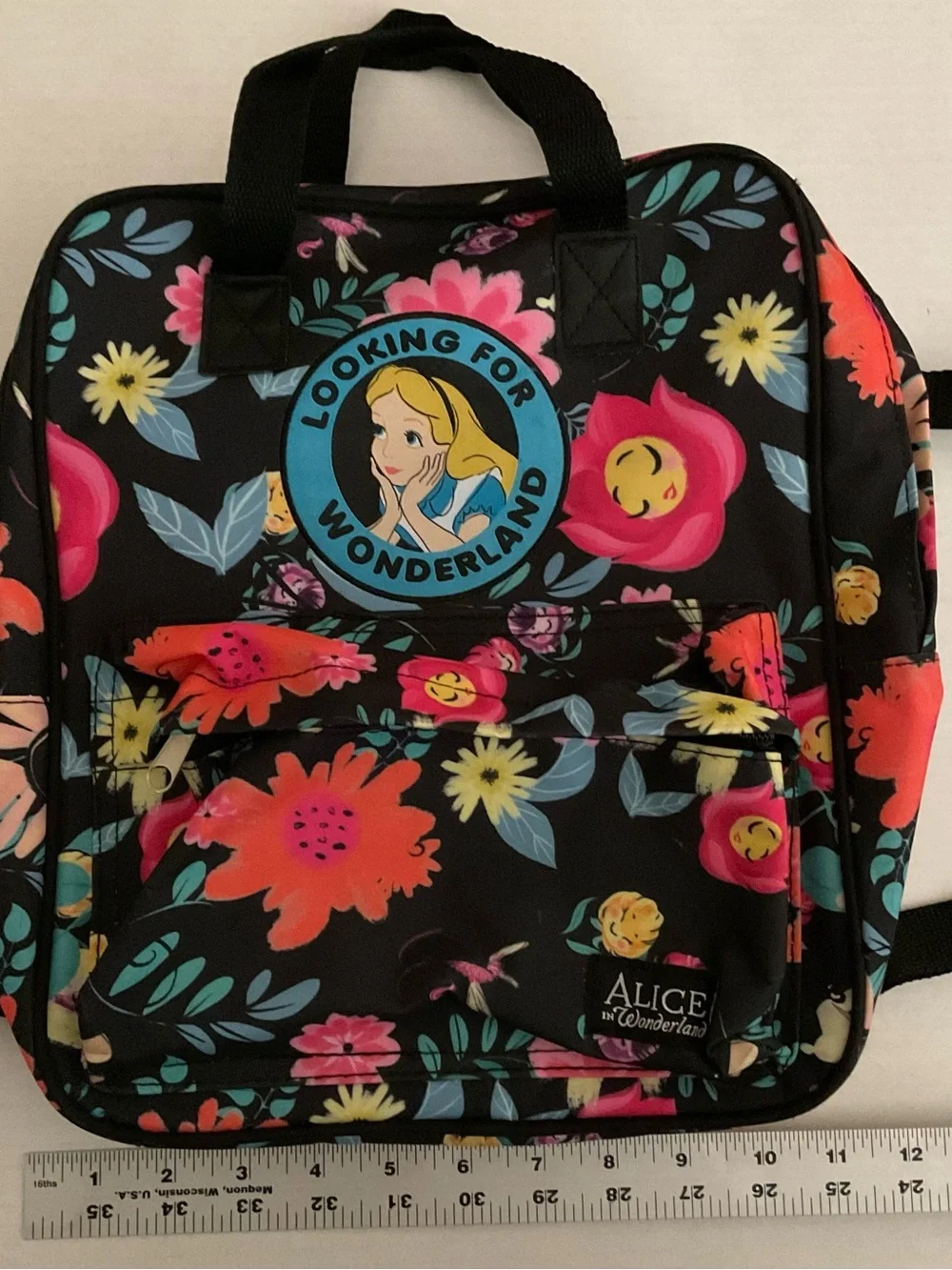 Disney Loungefly Alice Floral Black Backpack Tote - Looking For Wonderland